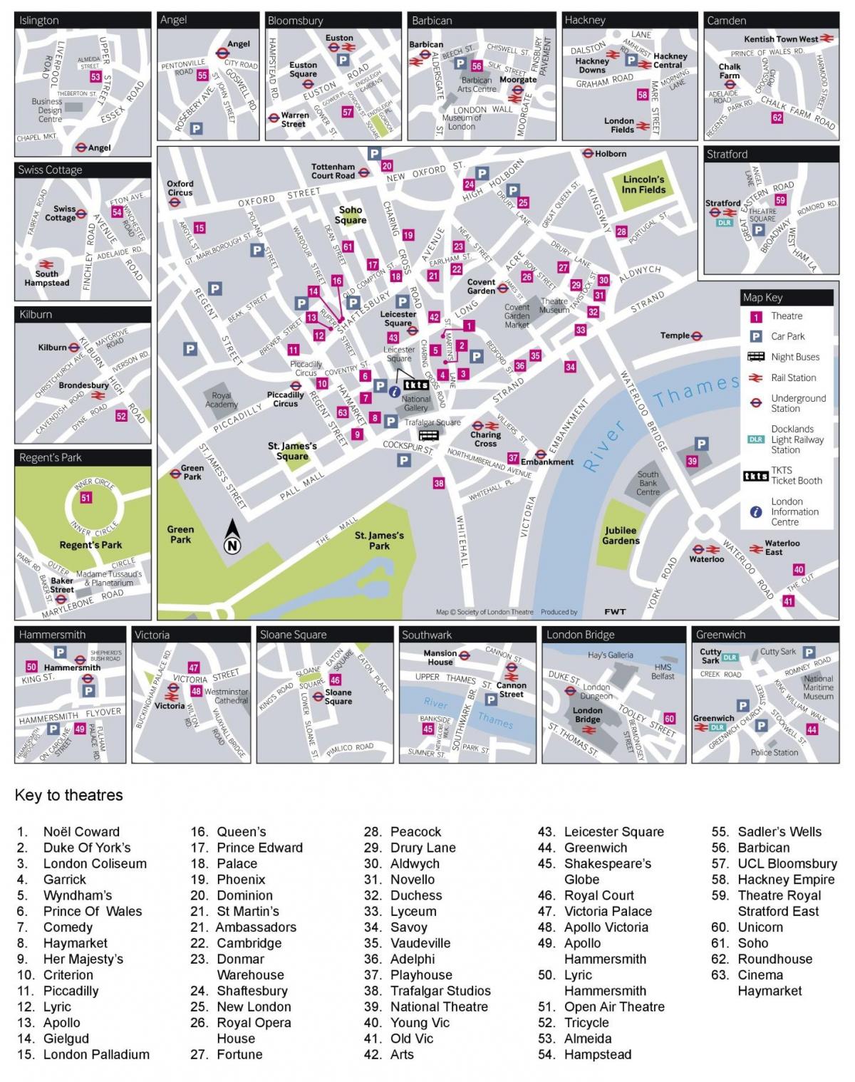 la mappa dei teatri di Londra