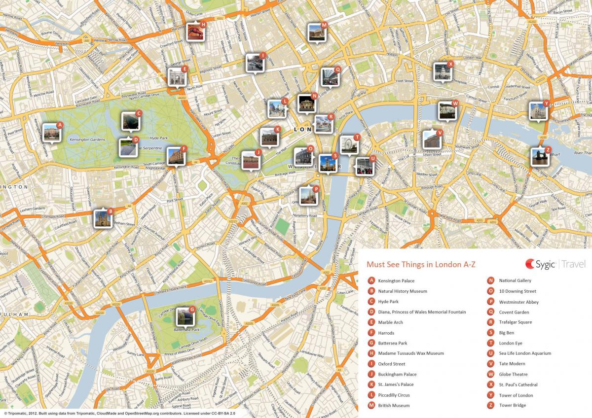 mappa di attrazioni di Londra