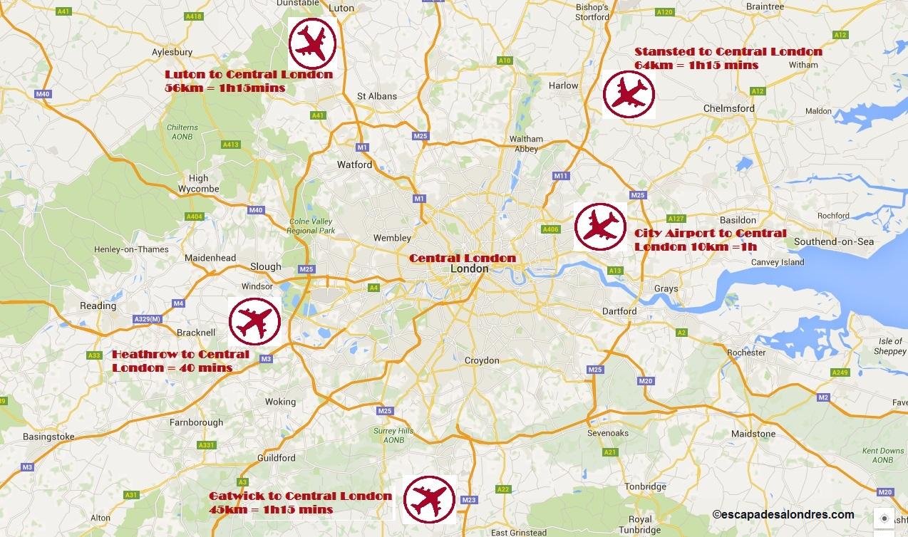 Londra mappa aeroporti Londra mappa dell'aeroporto (Inghilterra)