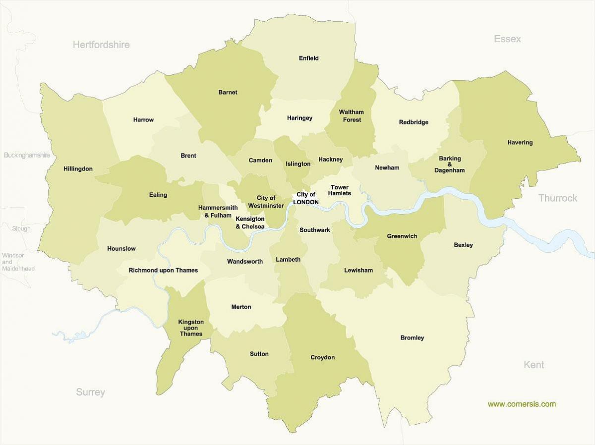 la mappa dei quartieri di Londra