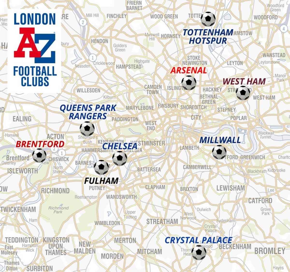 mappa di footbal stadi di Londra