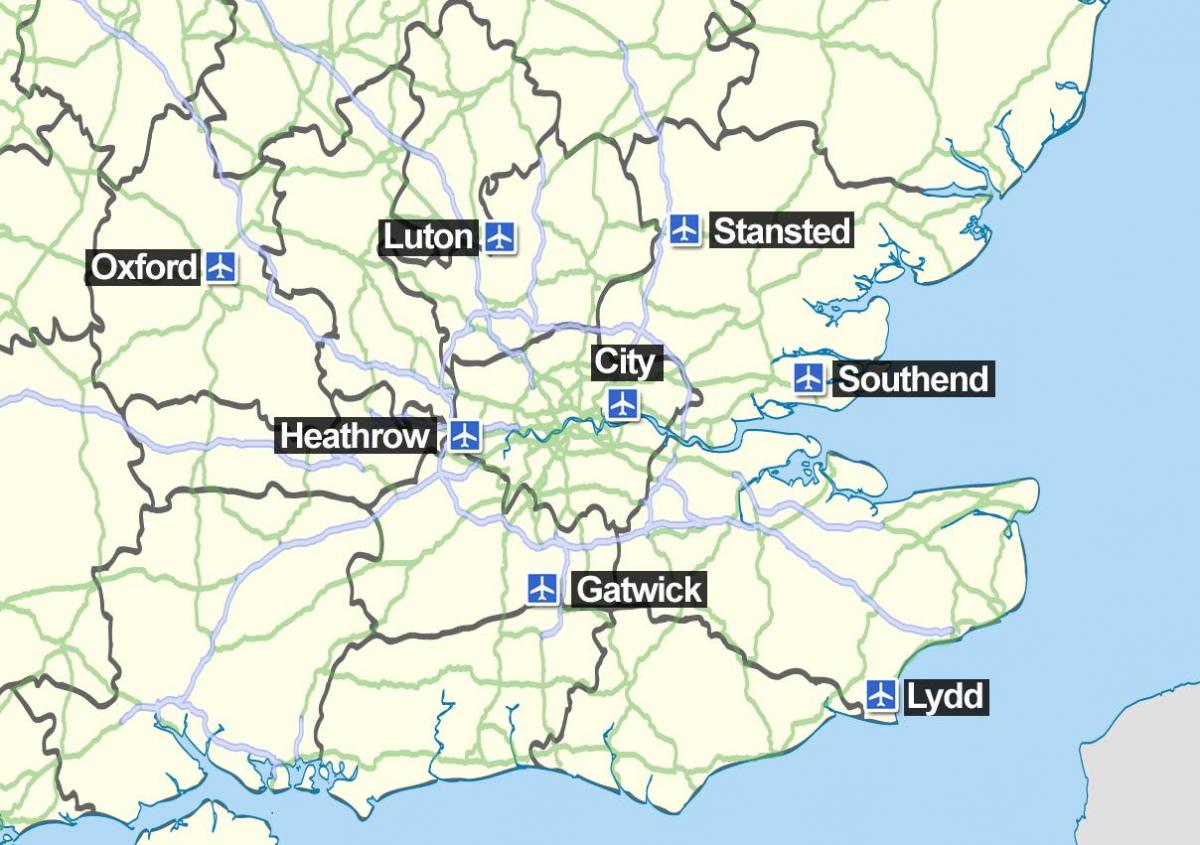 Mappa di aeroporti di Londra Aeroporti Londra mappa (Inghilterra)